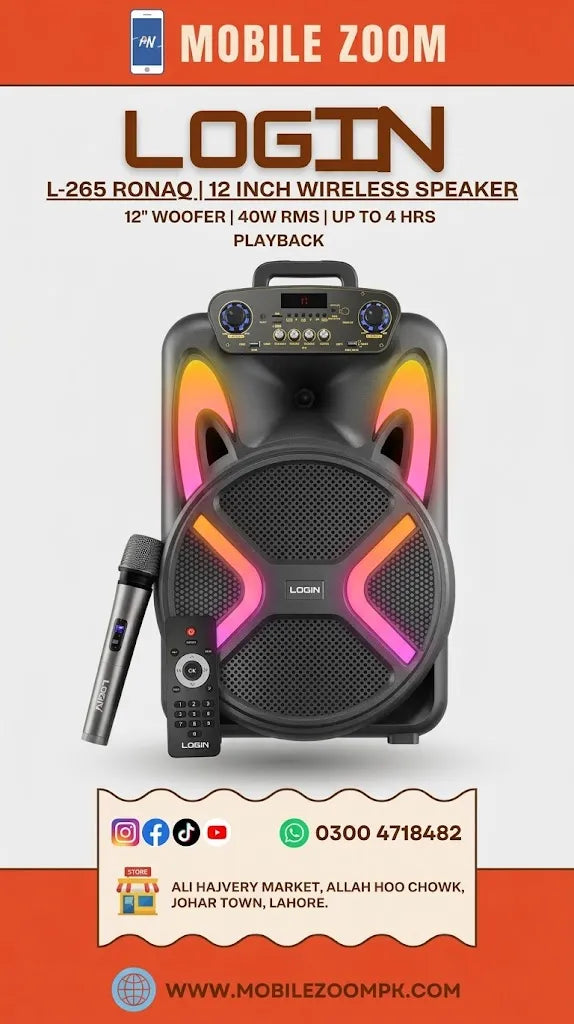Login L-265 Ronaq Portable PA Speaker – 12-Inch Woofer, 40W RMS & Trolley Design