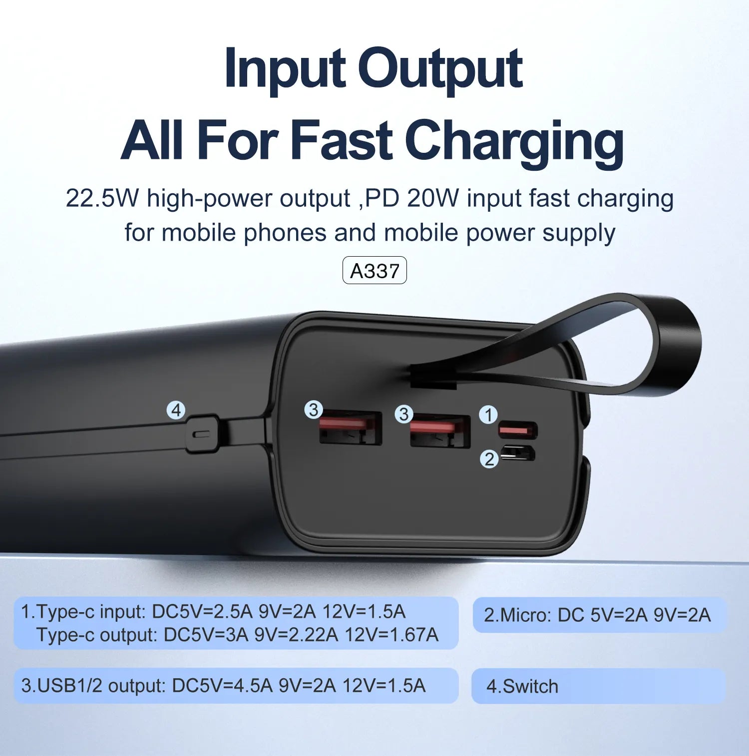 Aspor A337 Power Bank 30000MAH 22.5W Fast Charging