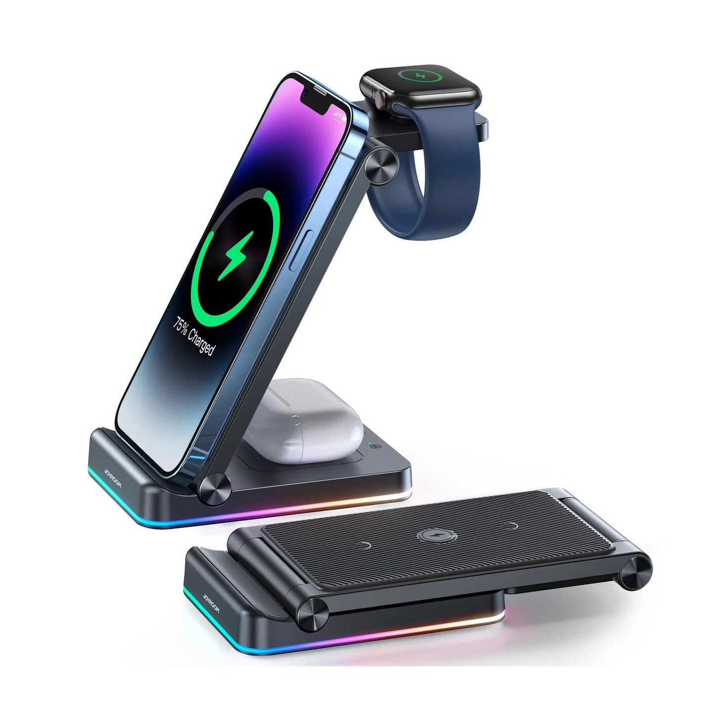 JR-WQN01 15W 3-IN-1 FOLDABLE WIRELESS CHARGING STATION - dynsol