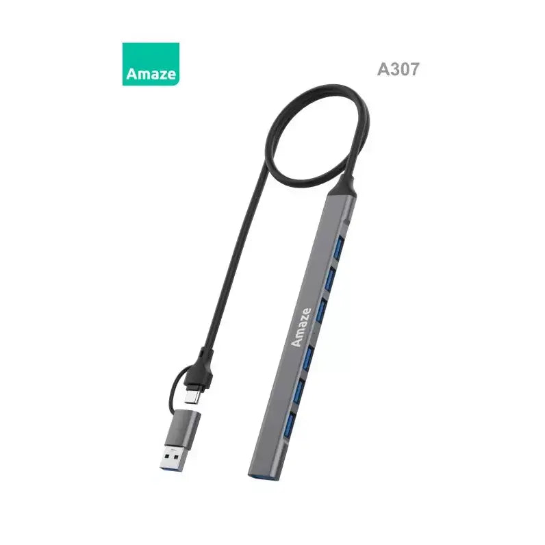 Amaze A307 USB + Type C 7-Port USB 3.0 Hub – Black