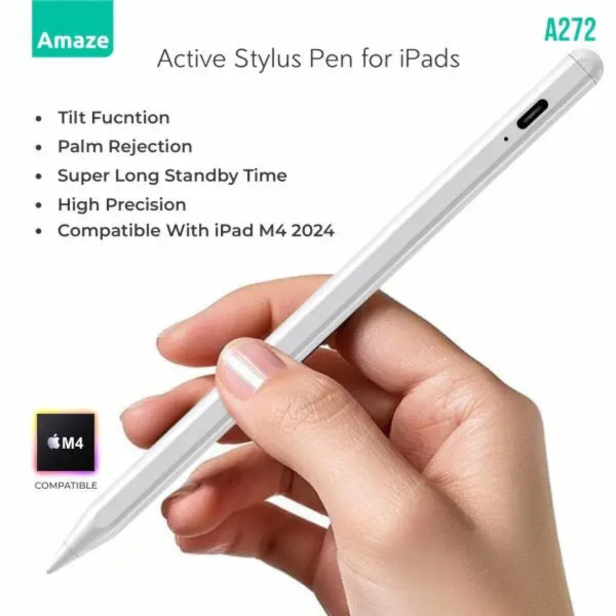 Amaze A272 Active Stylus Pen For Ipads M4 Chip Compatible – White