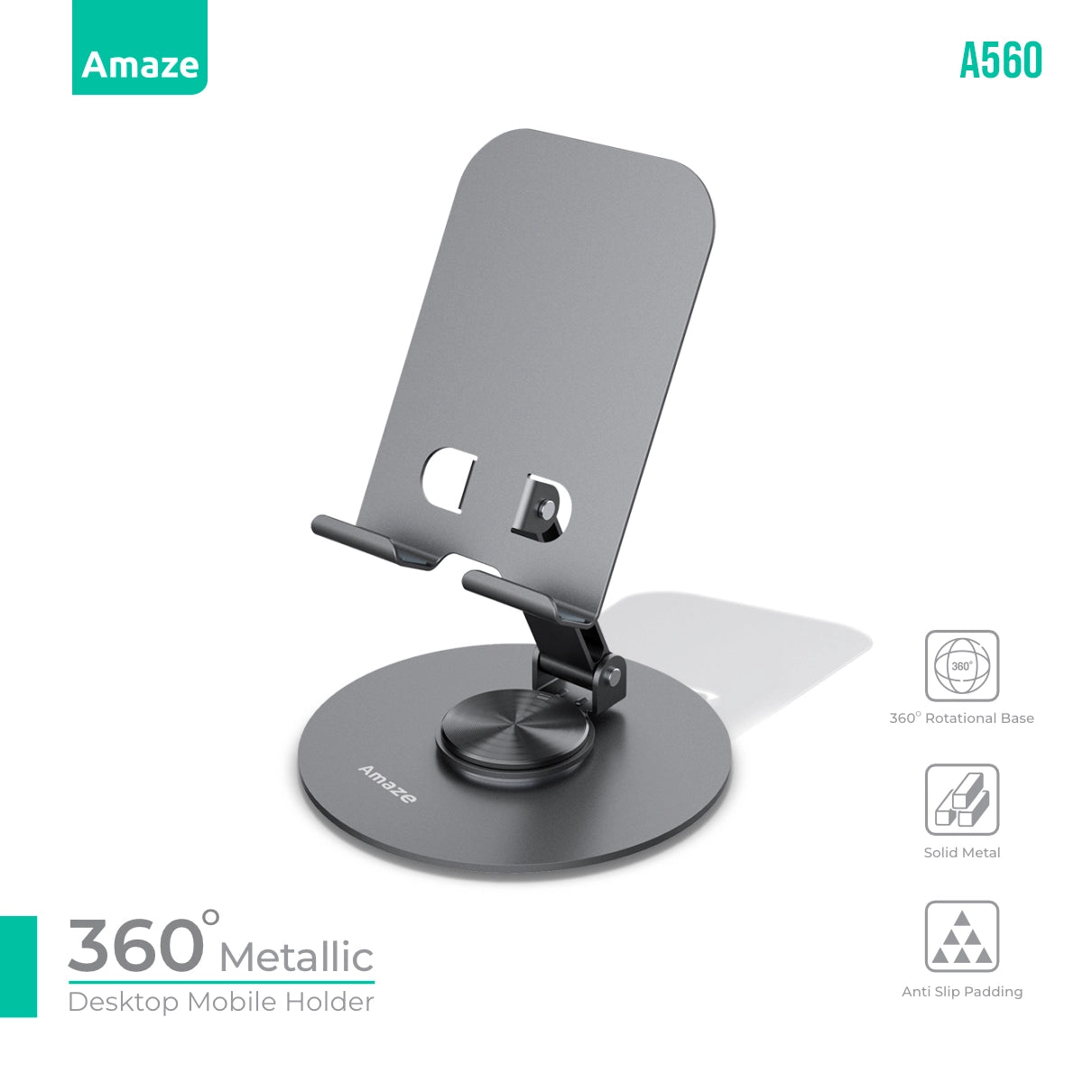 Amaze A560 360 Degree Metallic Desktop Mobile Holder