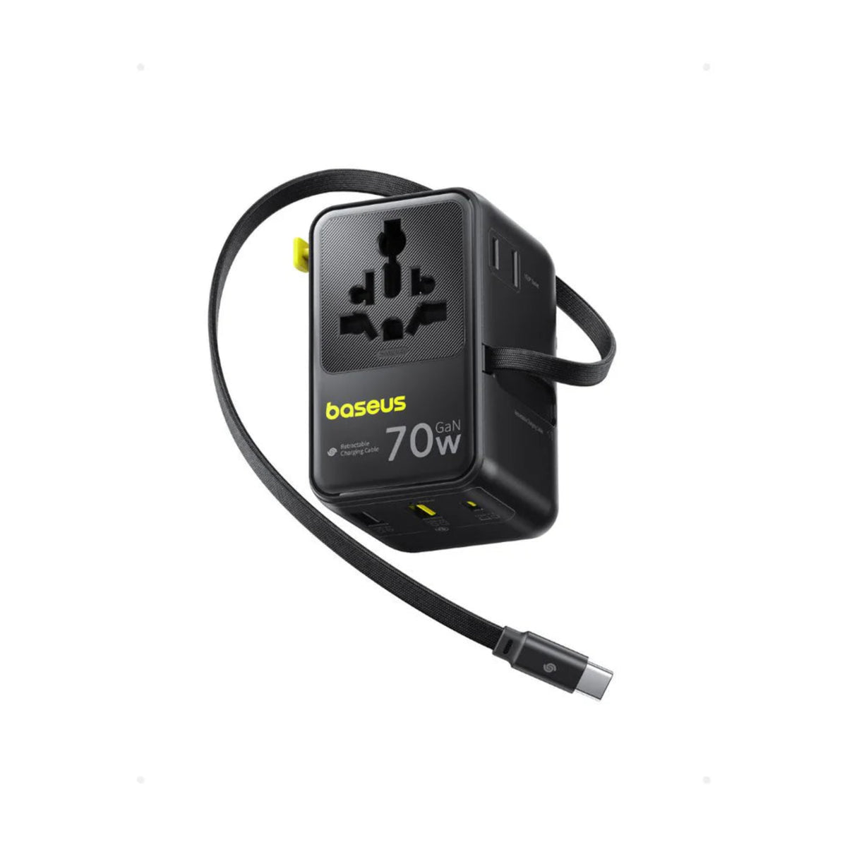 BASEUS EnerCore CG11 Universal Travel Adapter with Retractable Cable – 2AC + 2U + 2C 70W, Cosmic Black | Price in Pakistan