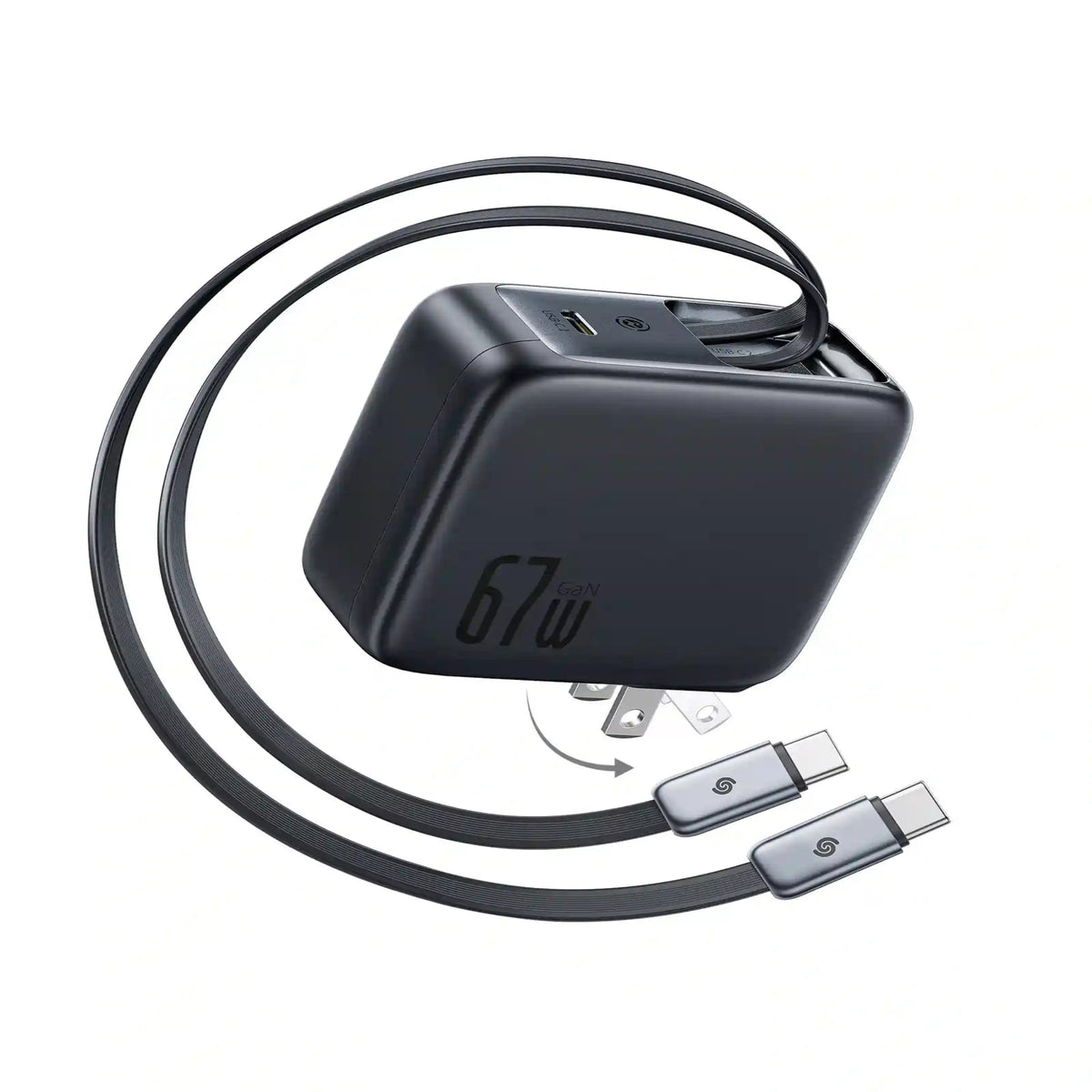 BASEUS EnerCore CJ21 Fast Charger with Dual Retractable Cables – 3C 67W US/JP, Cosmic Black | Price in Pakistan