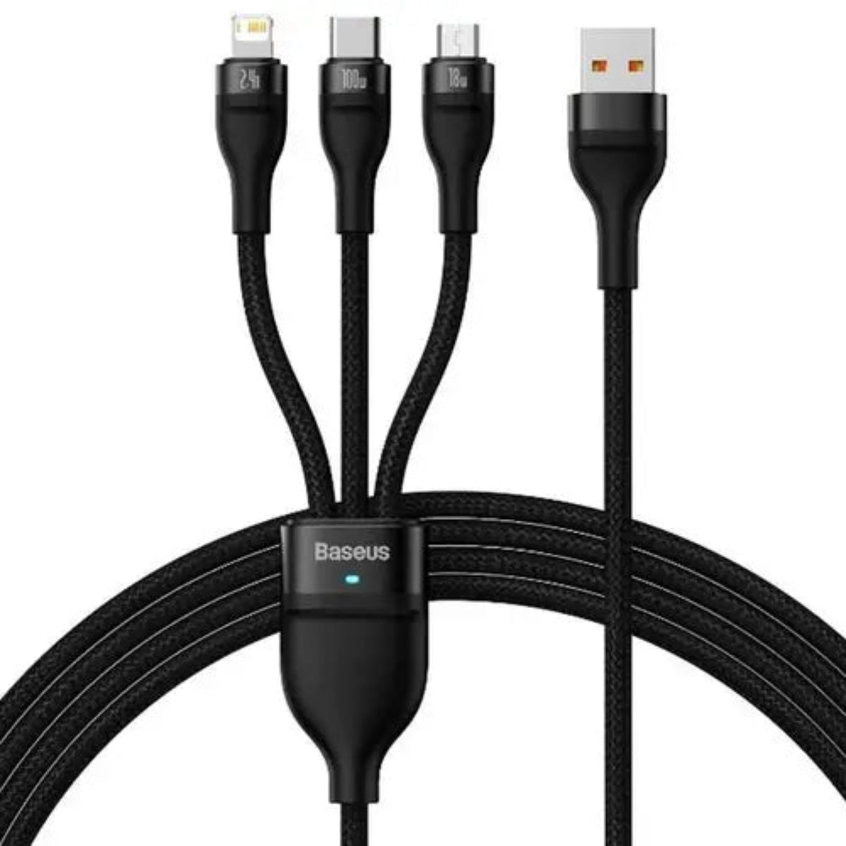 BASEUS Flash Series II One-for-Three Fast Charging Data Cable USB to M + L + C – 66W, 1.2M Black