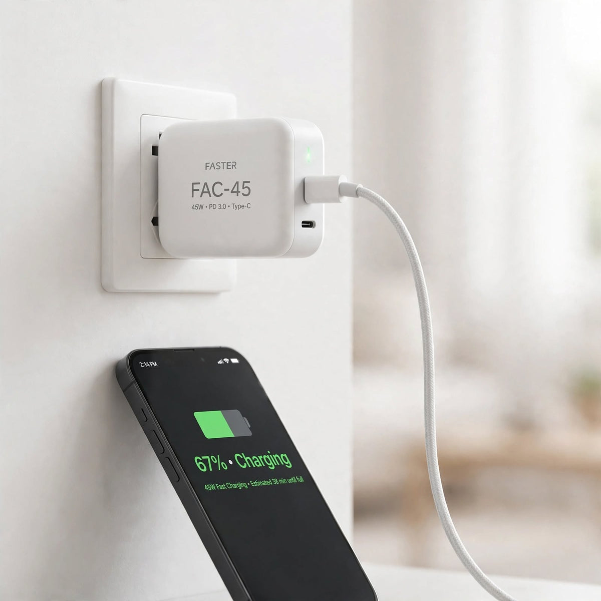Faster FAC-45 Type-C Home Charger – Type-C Device Support, Home Wall Charging