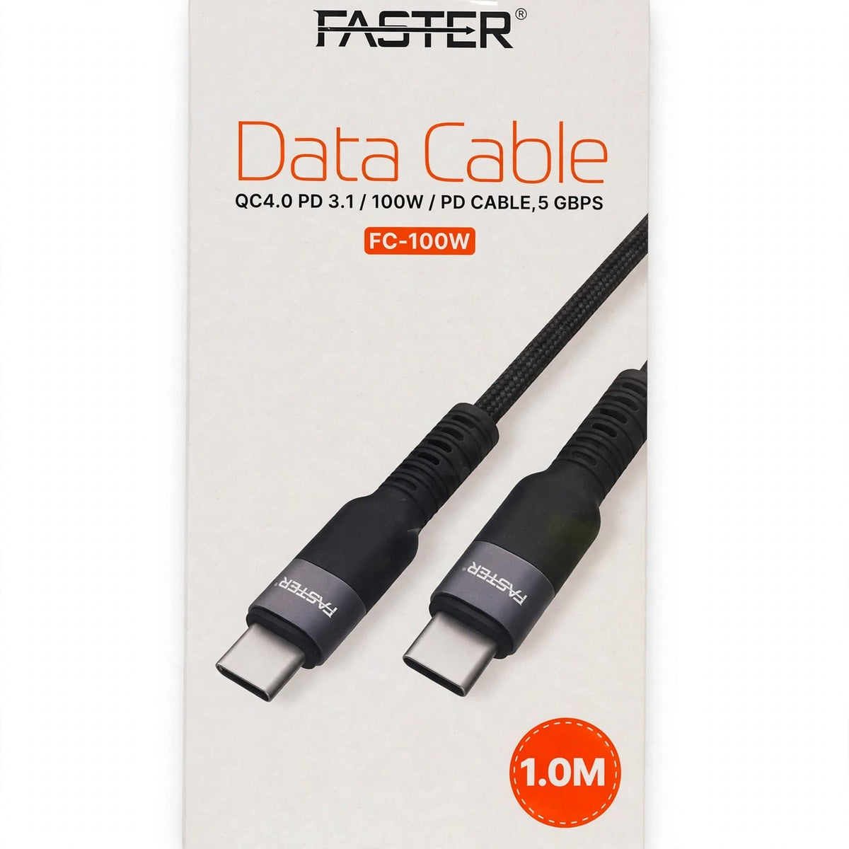Faster FC-100-PD PD 3.0 Type-C to Type-C Cable – USB-C at both ends & listed PD 3.0 support