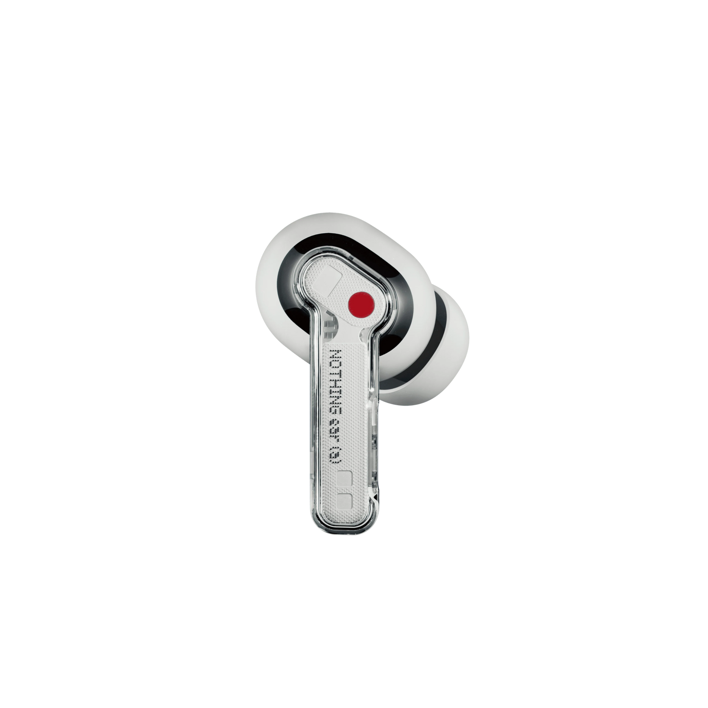 Nothing Ear A TWS Earphones single earbud side angle showing transparent design and in-ear fit.