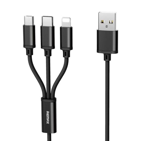 Remax RC-186th 3 in1 USB Cable With I-Cable / Type c / Micro Usb 3A Fast Charge Cable 1.2 m Price in Pakistan | dynsol.pk