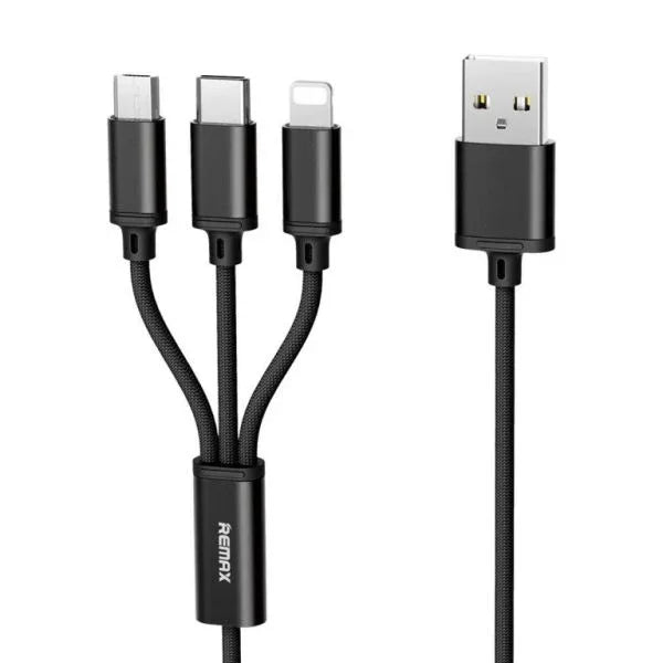 Remax RC-186th 3 in1 USB Cable With I-Cable / Type c / Micro Usb 3A Fast Charge Cable 1.2 m Price in Pakistan | dynsol.pk - dynsol