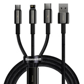BASEUS Tungsten Gold One-for-Three Fast Charging Data Cable USB to M+L+C – 3.5A, 1.5M Black