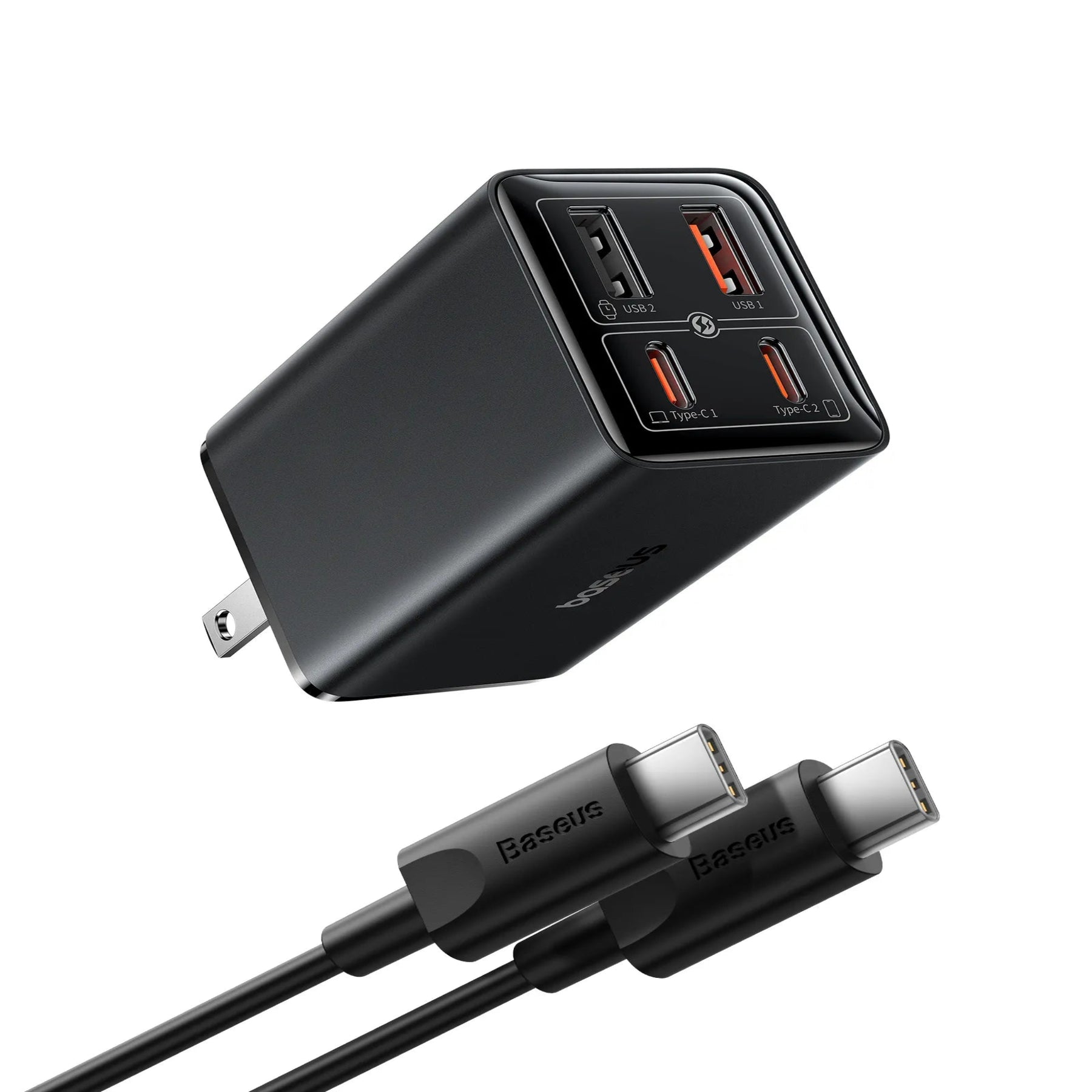 Baseus GaN6 Pro Fast Charger 2C+2U 65W (Flat plug, 100W C to C cable included, 1m)