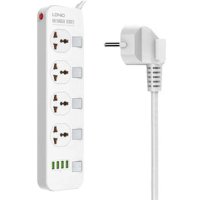 LDNIO 2500W SC4408 Power Extension With 4 USB-A Ports & 4 Power Sockets EU Plug