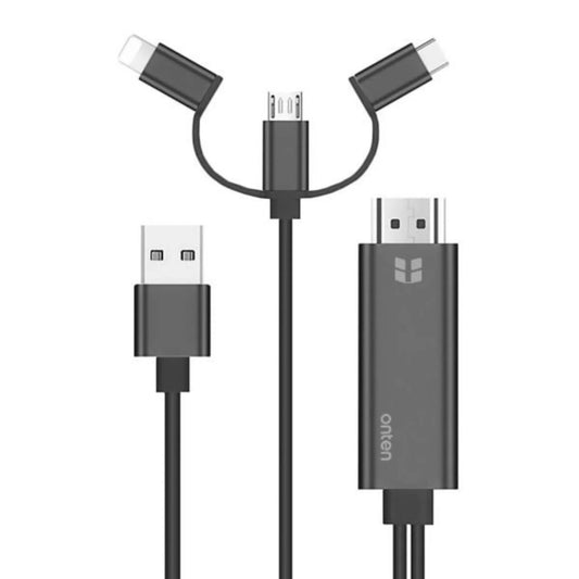 Onten 7537A HDMI Cable for USB-C – Lightning – Micro USB – 1.8M – Multiport cable to HDMI port - dynsol