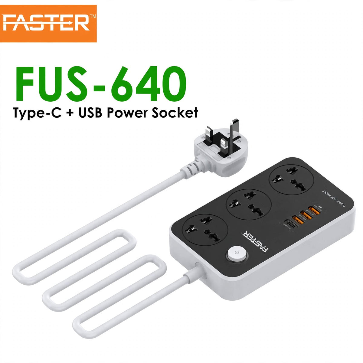Faster FUS-640 3-Port USB Extension – USB Charging Access, Shared Desk Power