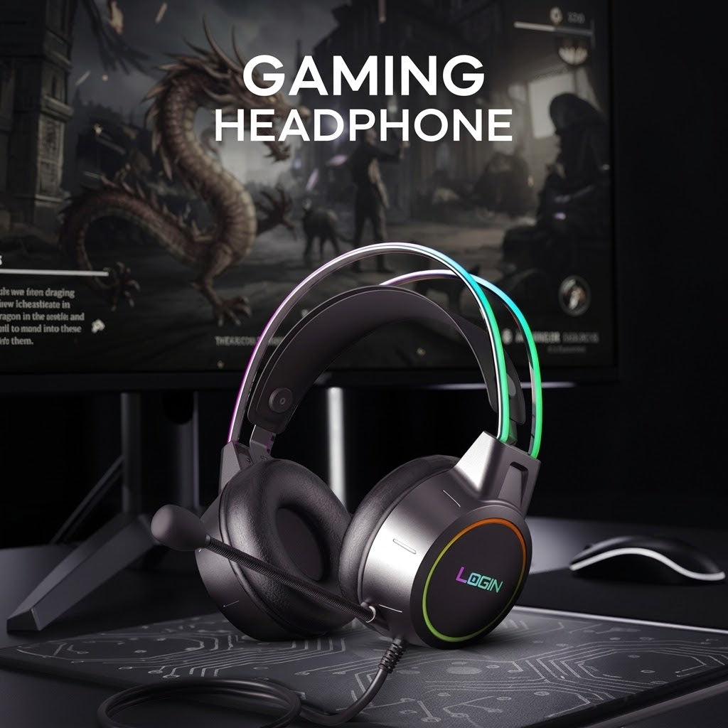 Login L-285 Ragnar Gaming Headphones – 50mm Drivers, RGB Lights & Built-In Mic