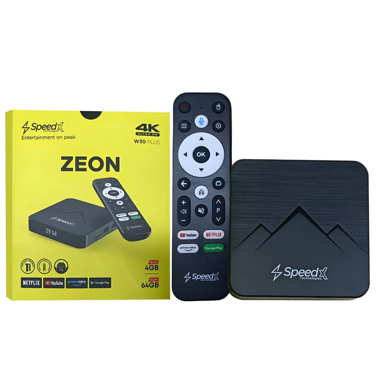SpeedX Zeon W30 Plus Android TV Box with Voice Remote (4+64) Android 14