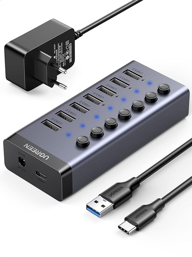 Ugreen 90307 USB Hub 7 Port with Independent Switch and 24W Power Supply