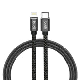 Budi brand cable with braided design on a white background