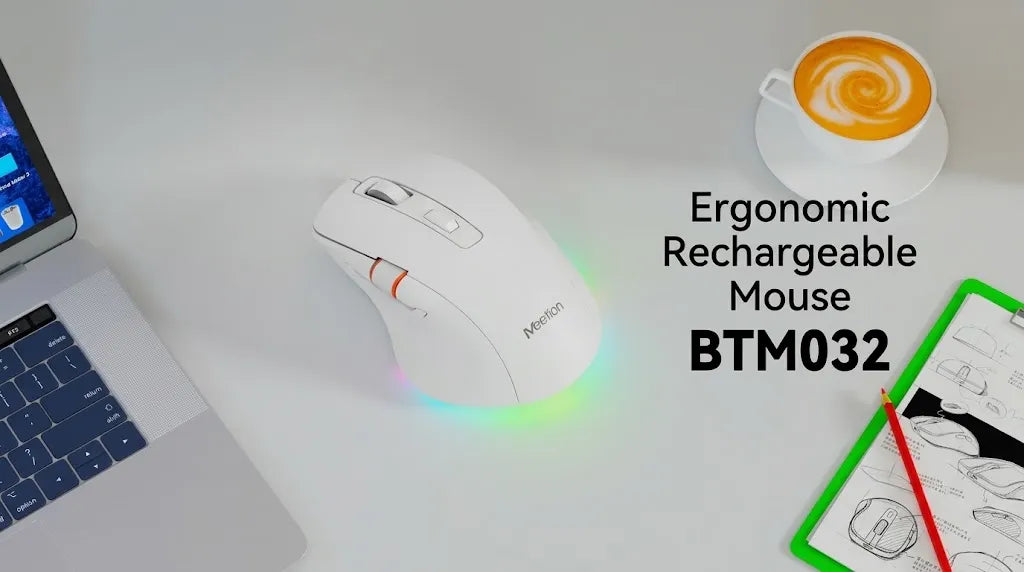 Meetion MT-BTM032R Wireless Office Mouse with Bluetooth, 2.4GHz & Rechargeable Design