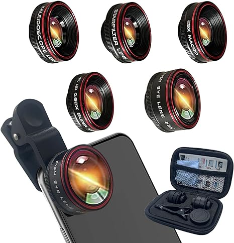 Phone Camera Lens Clip Fisheye Lens + 25X Macro Lens + 0.62X Super Wide Angle