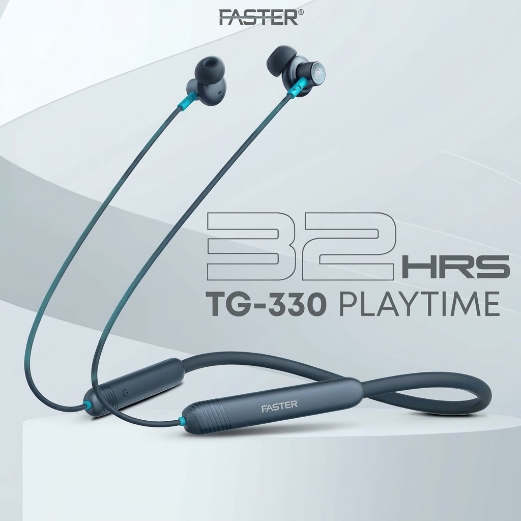 Faster TG330 Neckband – Up to 32-Hour Playback, ENC Calls, 10mm Drivers
