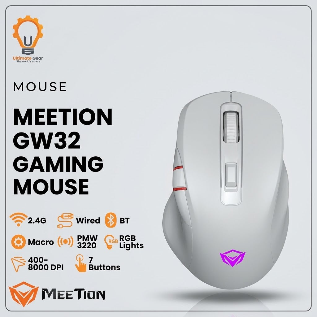 MEETION MT-GW32 Gaming Mouse – Three connection modes, 8000 DPI sensor