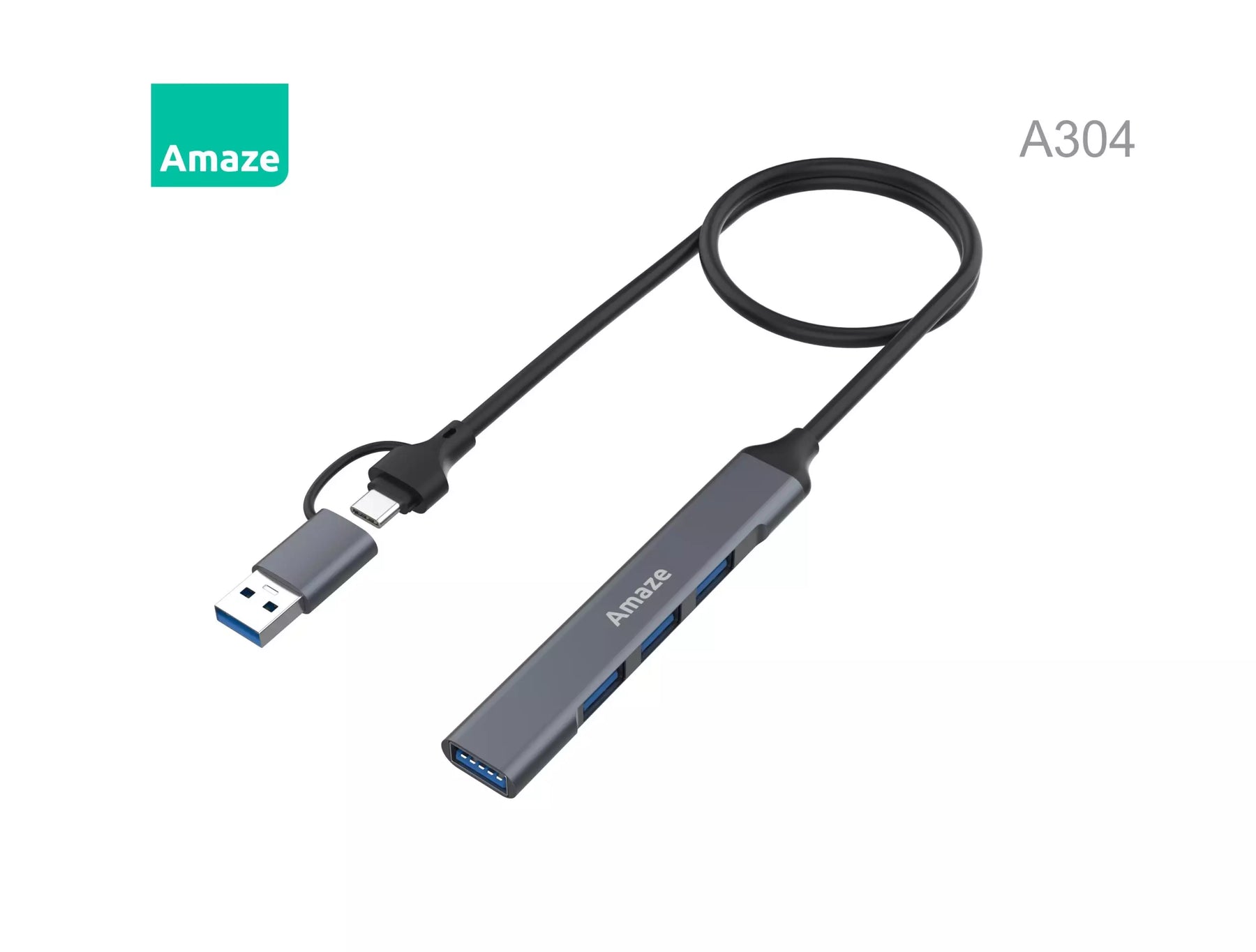 Amaze A304 USB3.0 + Type c to 4-Port USB 3.0 Hub