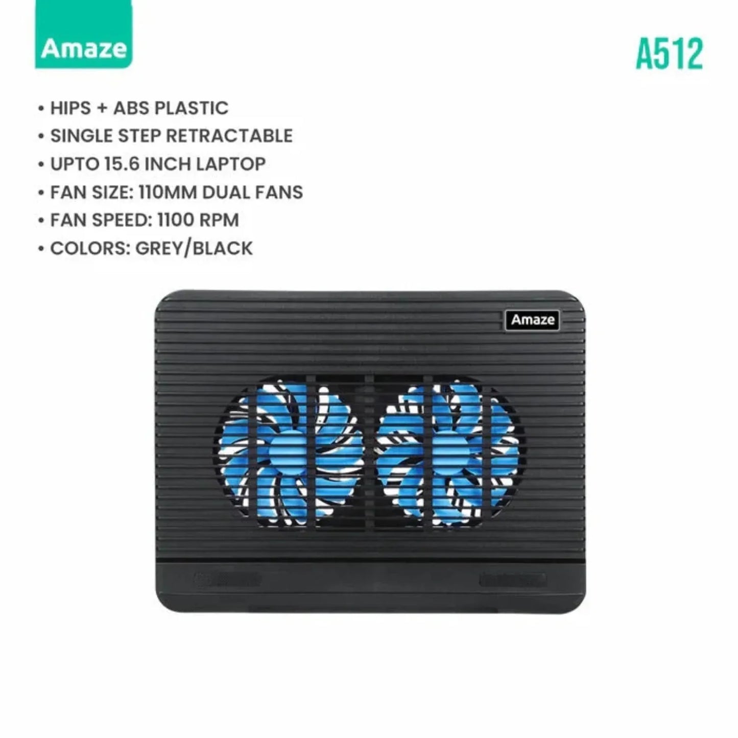 Amaze A512 Dual Silent Fan Laptop Cooling Pad – Gray | Best Price in Pakistan | Dynsol.pk - dynsol