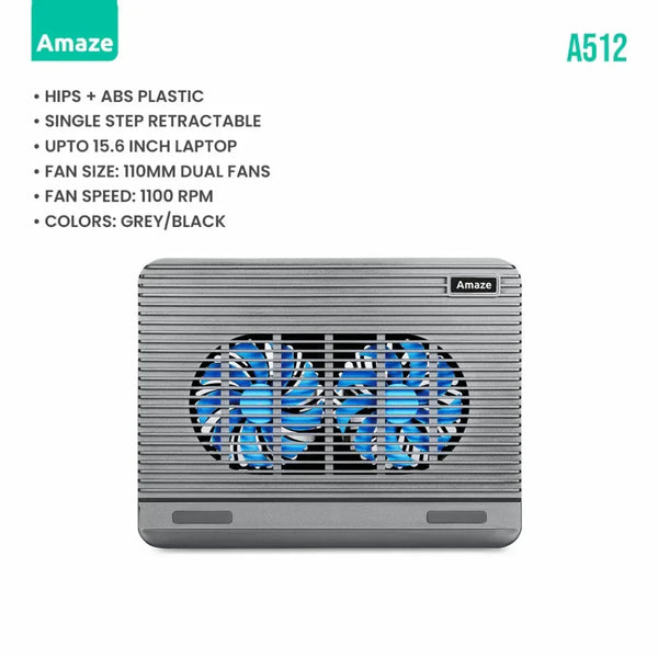 Amaze A512 Dual Silent Fan Laptop Cooling Pad – Gray | Best Price in Pakistan | Dynsol.pk - dynsol