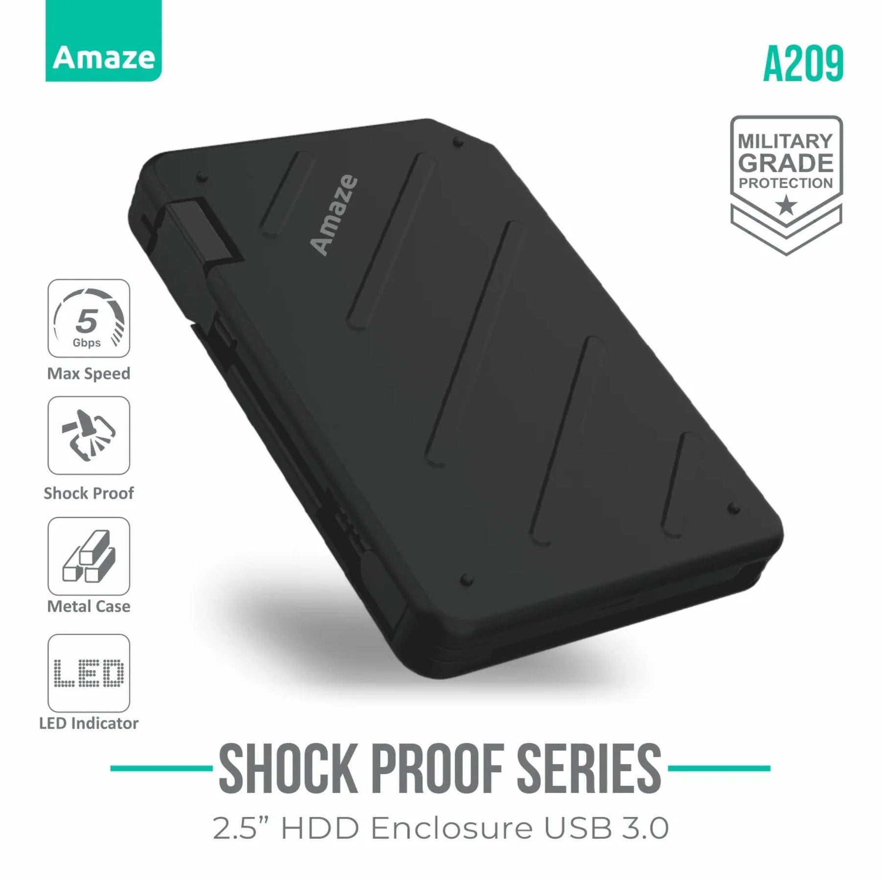 Amaze A209 Shock Proof 2.5″ USB 3.0 HDD Case