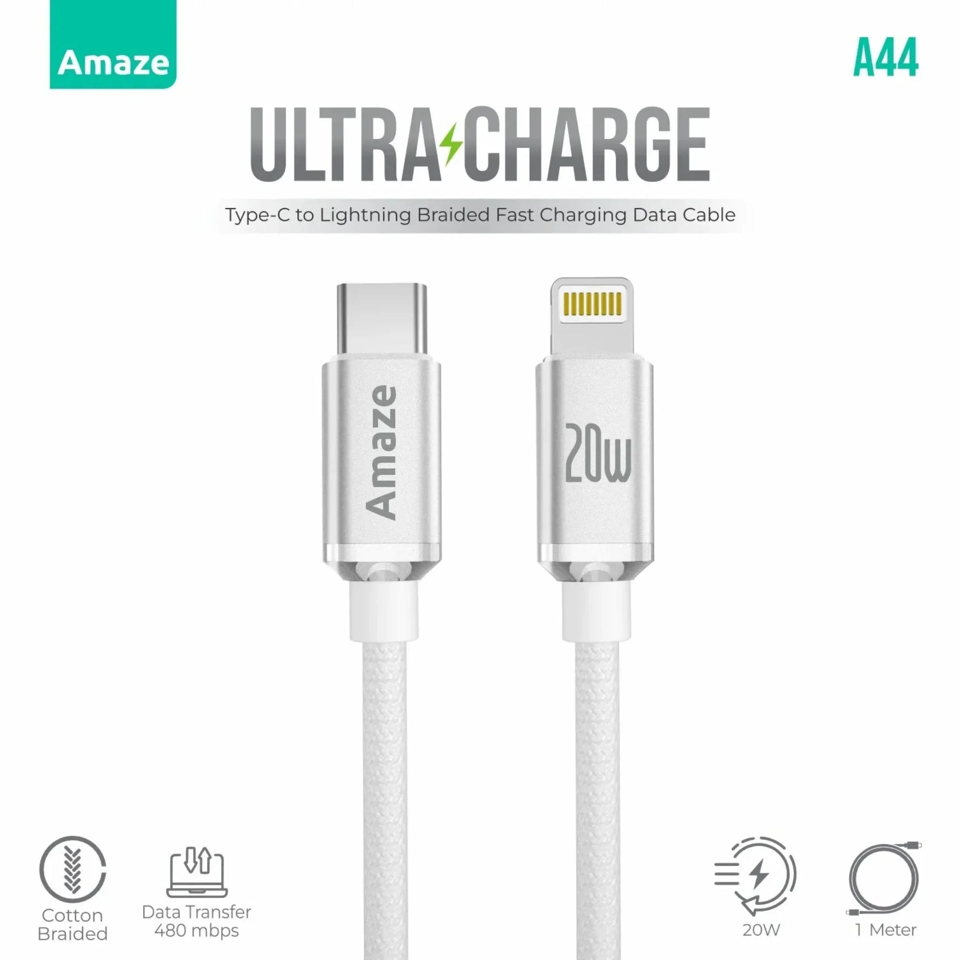 Amaze A44 Ultra Charge Type C to Lightning Cable 20W 1m - dynsol