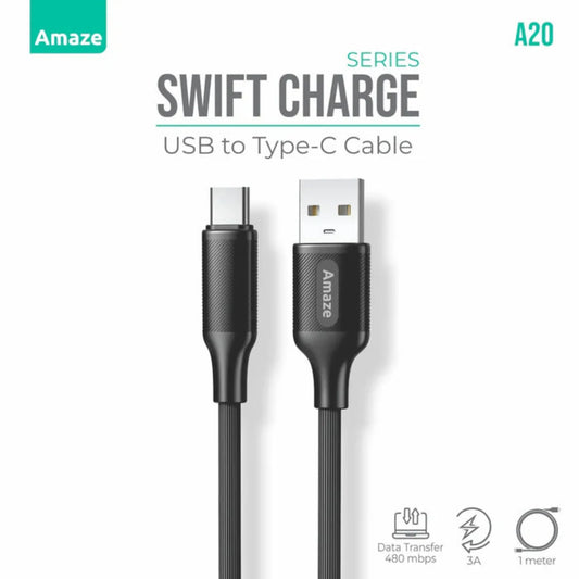 Amaze A20 Swift Charge USB to Type-C Cable 3A 1M | Best Price in Pakistan | Dynsol.pk - dynsol