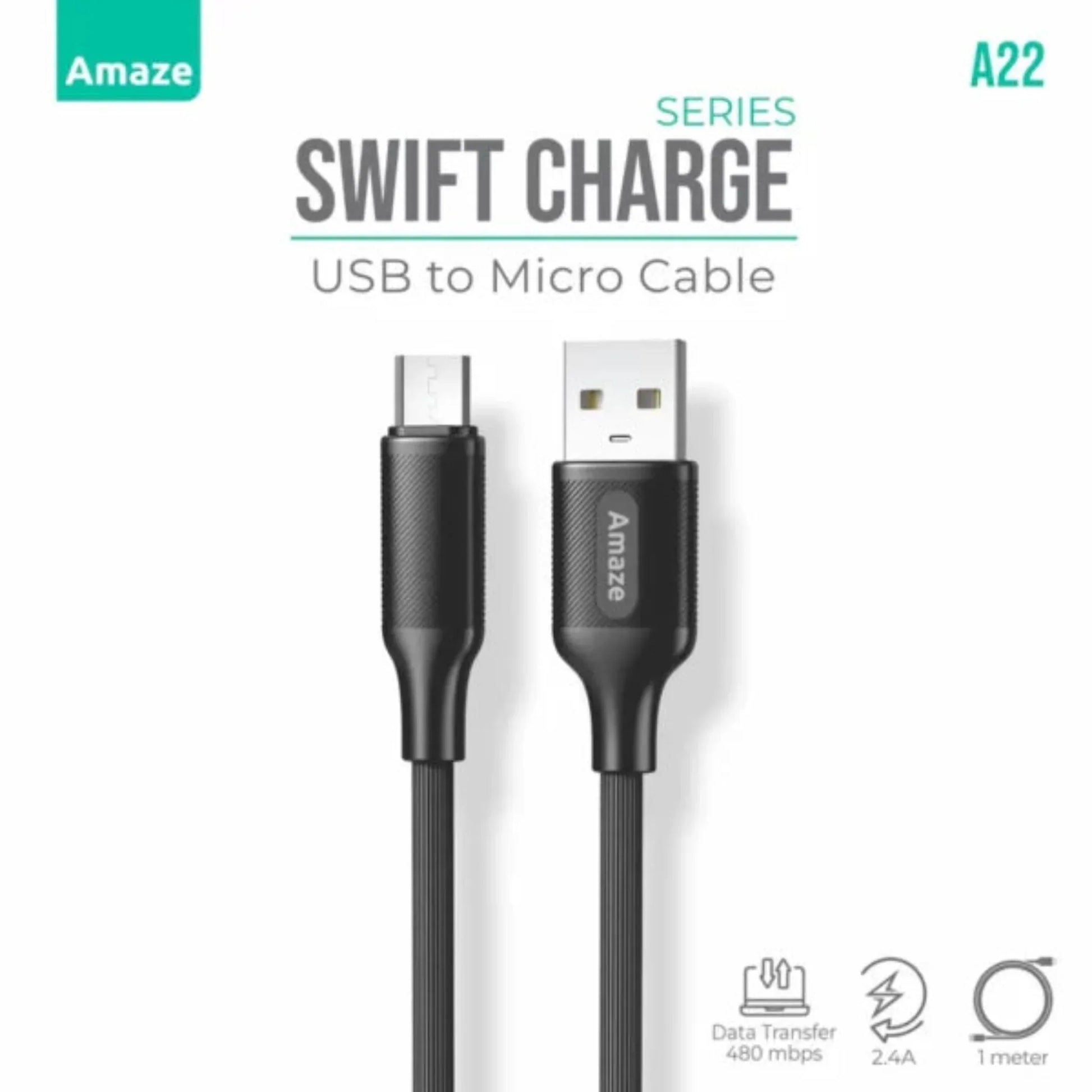 Amaze A22 Swift Charge USB to Micro Cable 2.4A 1M | Best Price in Pakistan | Dynsol.pk - dynsol