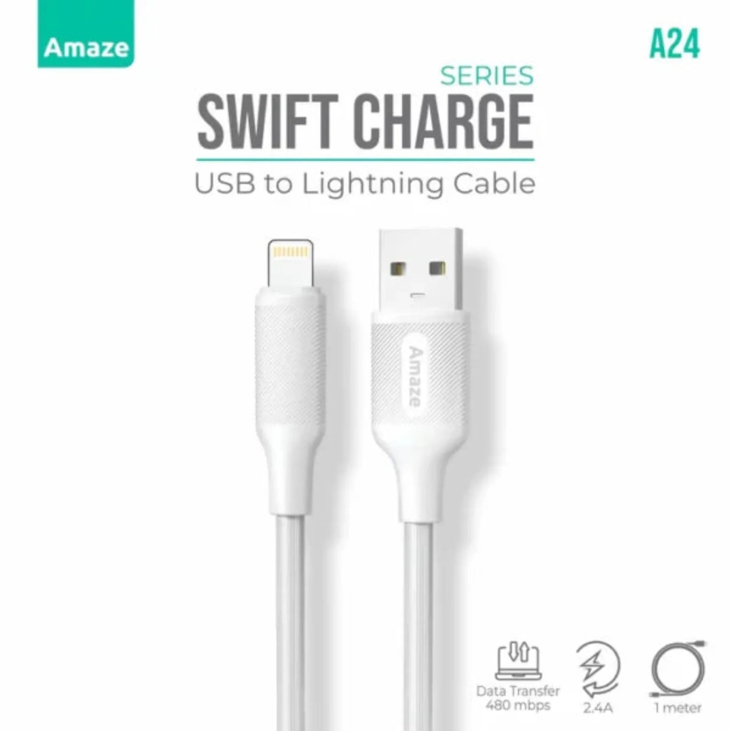 Amaze A24 Swift Charge USB to IP Cable 2.4A 1M – Black | Best Price in Pakistan | Dynsol.pk - dynsol