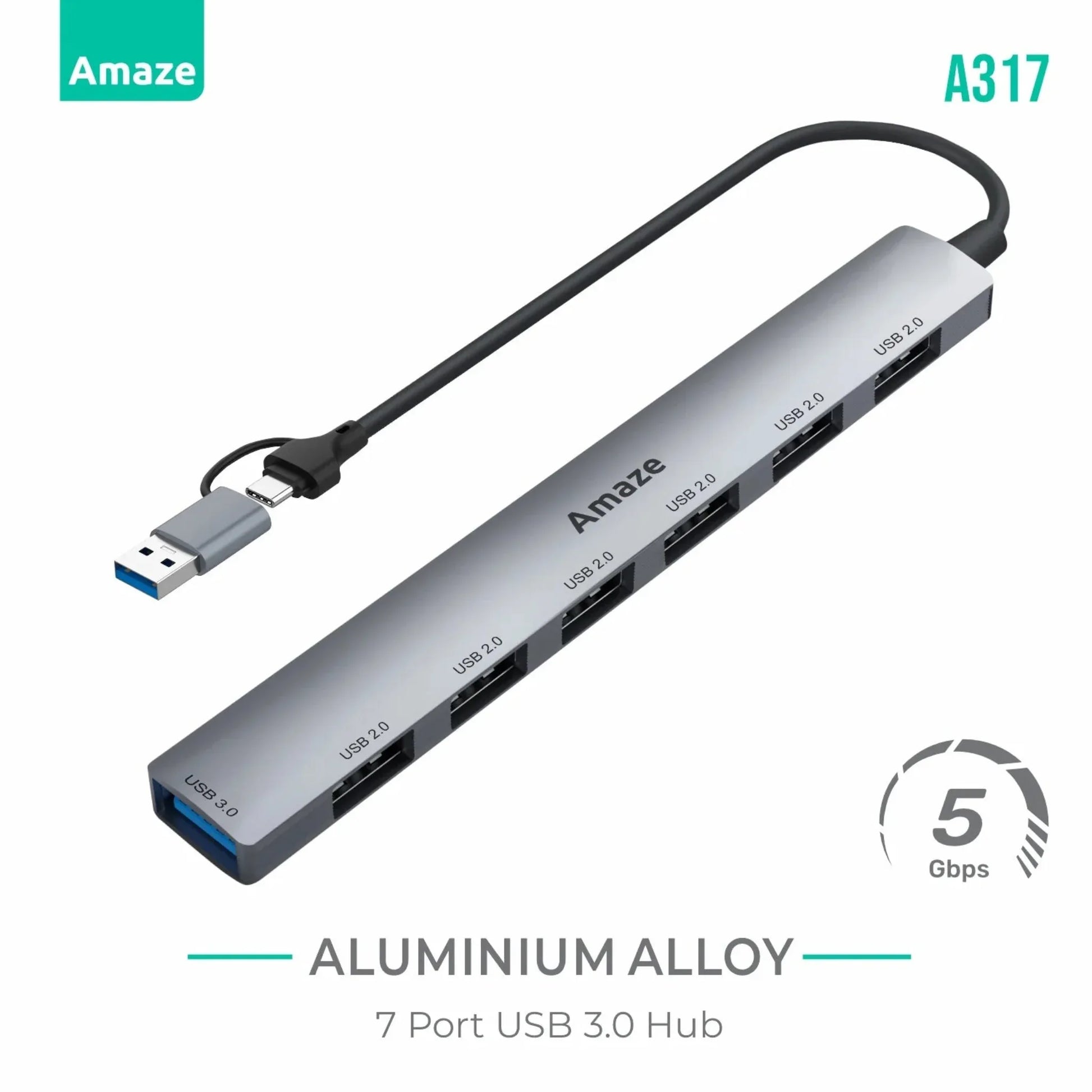 Amaze A317 USB + Type‑C to 7‑Port USB 3.0 Hub Price In Pakistan | Dynsol.pk - dynsol