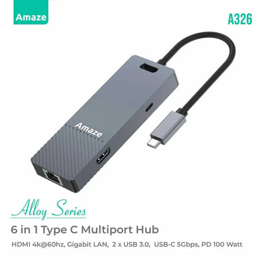 Amaze A326 Alloy Series 6-in-1 Type‑C Multiport Hub Price In Pakistan | Dynsol.pk - dynsol