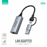 Amaze A425s Aluminum Alloy Type‑C + USB LAN Adapter Price In Pakistan | Dynsol.pk - dynsol