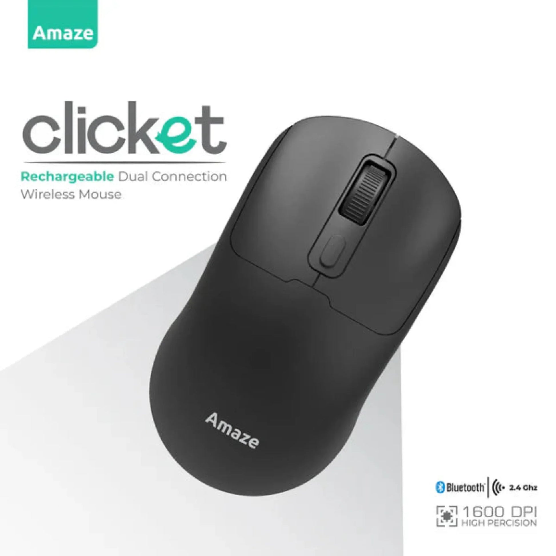 Amaze A712 Clicket Rechargeable Dual Connection Wireless Mouse – Black / White | Best Price in Pakistan | Dynsol.pk - dynsol