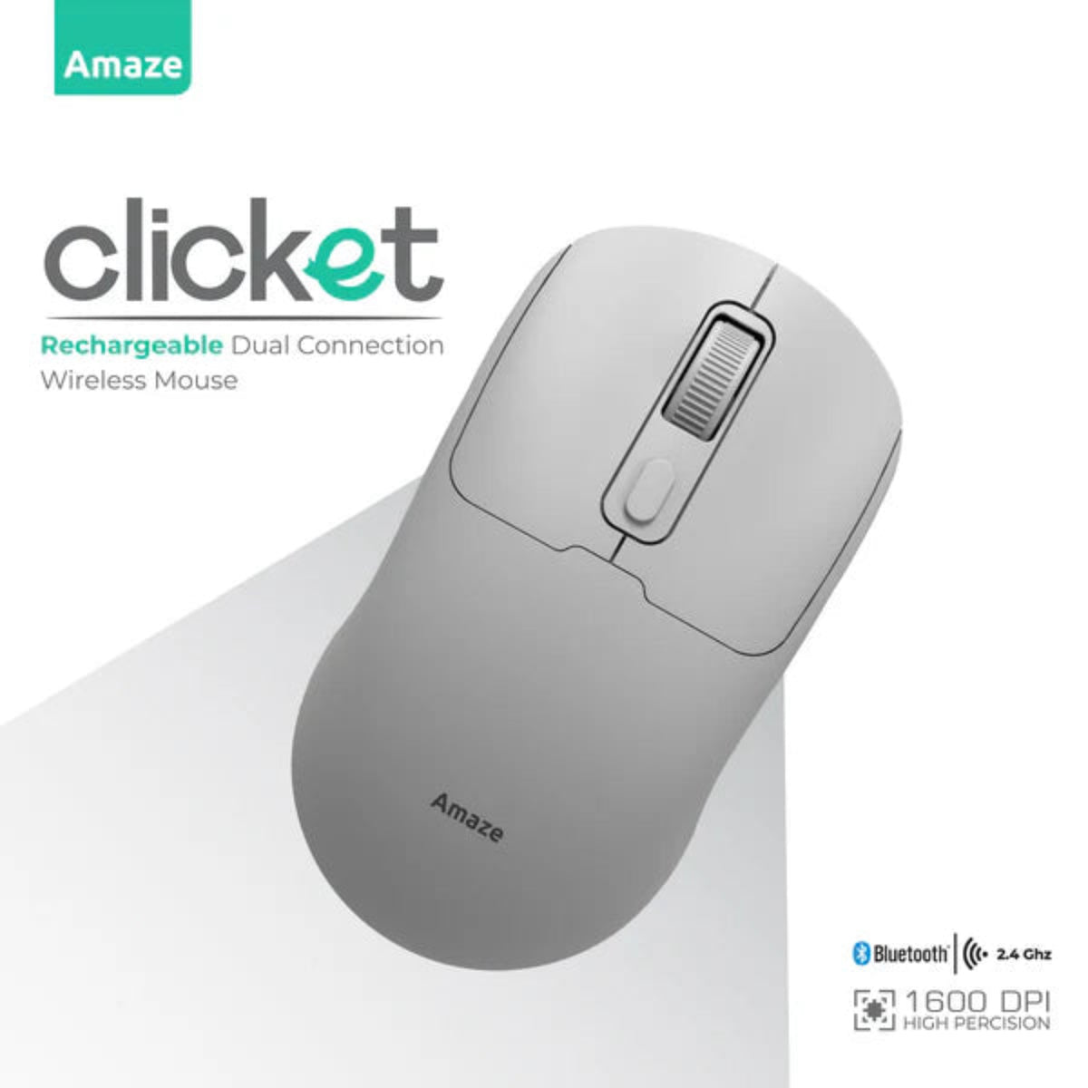 Amaze A712 Clicket Rechargeable Dual Connection Wireless Mouse – Black / White | Best Price in Pakistan | Dynsol.pk