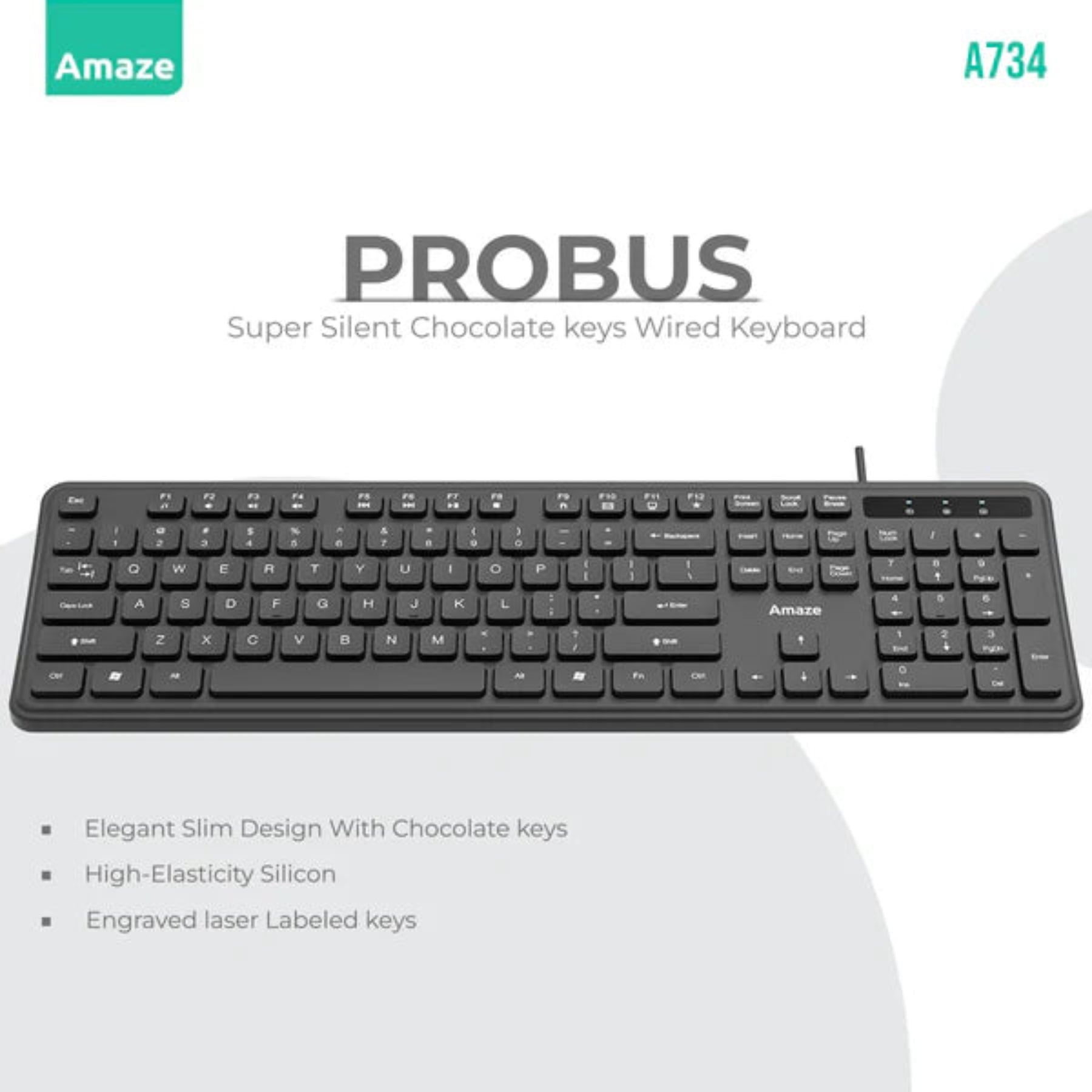 Amaze A734 ProBus Chocolate Keys Silent Wired Keyboard – Best Price in Pakistan | Dynsol.pk