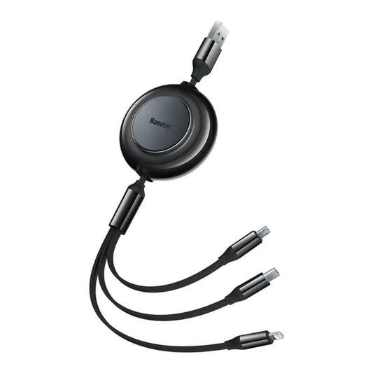 BASEUS Bright Mirror 2 Series Retractable 3-in-1 Fast Charging Data Cable USB to M + L + C – 3.5A 1.1M Black – Price in Pakistan | Dynsol.pk - dynsol
