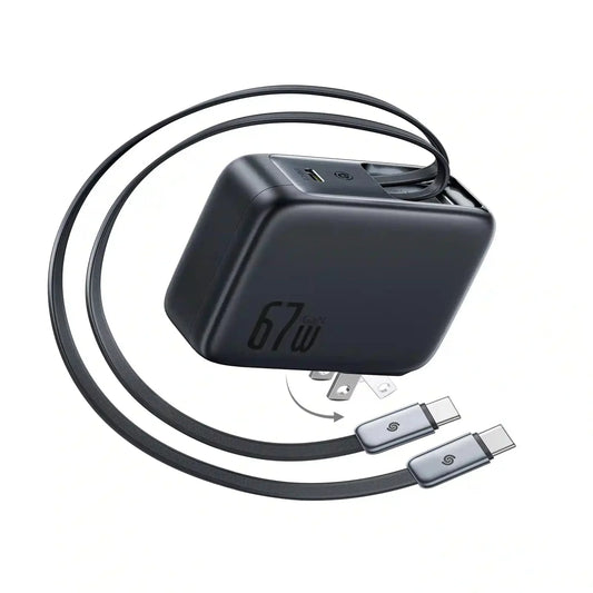 BASEUS EnerCore CJ21 Fast Charger with Dual Retractable Cables – 3C 67W US/JP, Cosmic Black | Price in Pakistan - dynsol