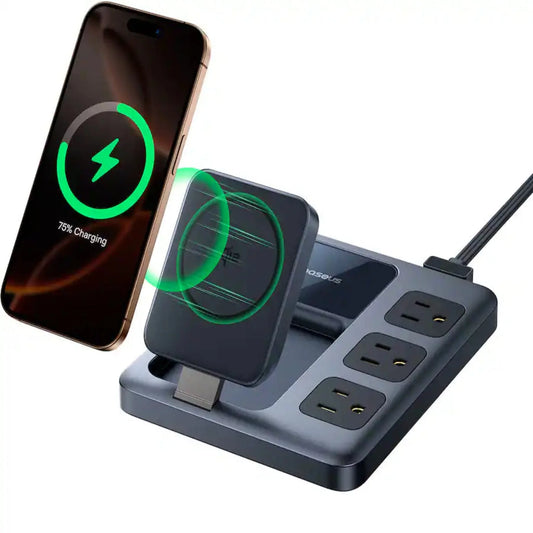 BASEUS NOMOS Charging Station Qi2 – 67W (3AC + 1U + 3C + Magnetic Wireless), 1.5M US, Cosmic Black | Price in Pakistan - dynsol