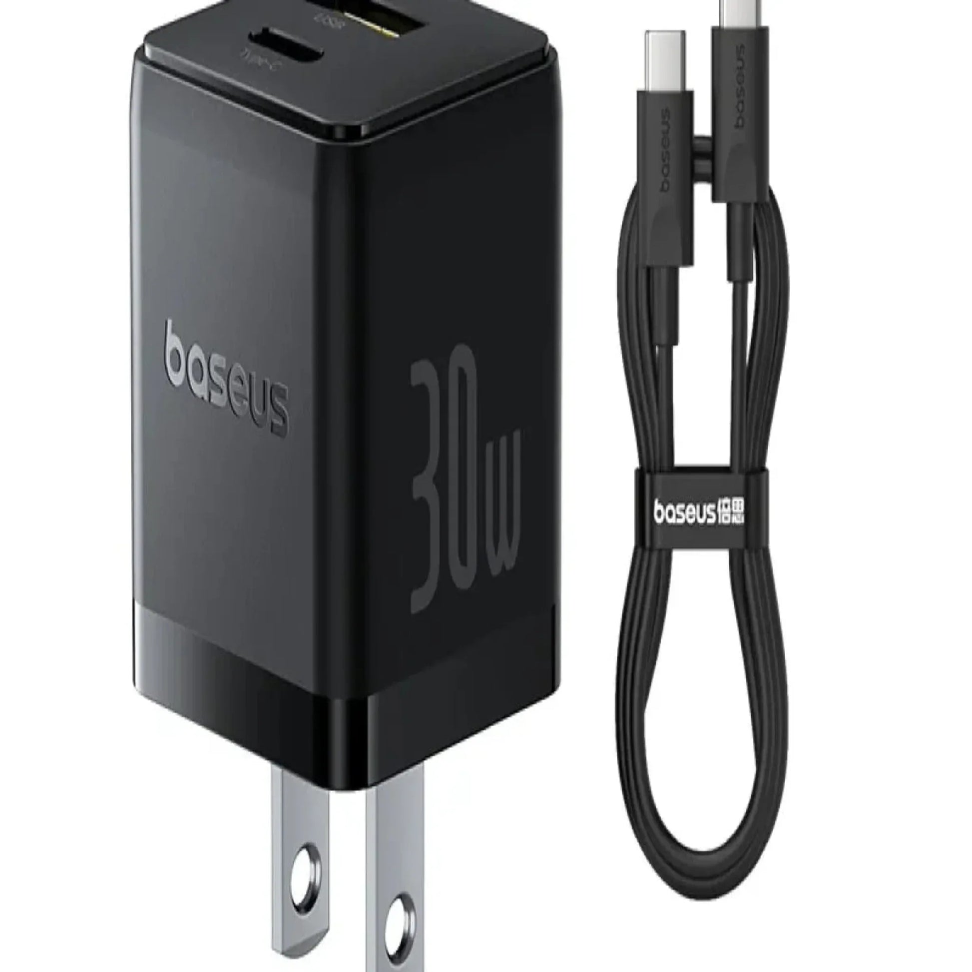 BASEUS Palm Fast Charger C+U 30W US – Cluster Black (With Baseus Mini White USB-C to USB-C 60W Cable) Price In Pakistan - dynsol