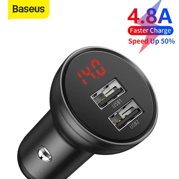Baseus Digital Display Dual USB 4.8A 24W Car Charger With 3 in 1 Cable