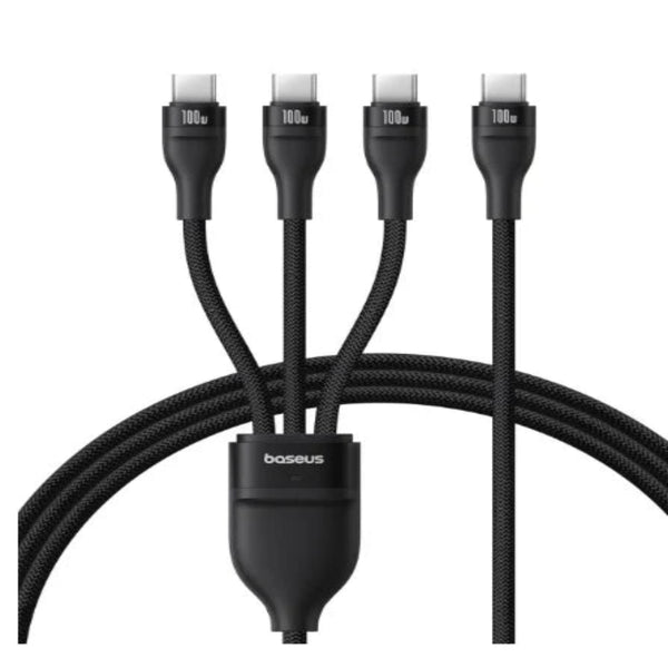 BASEUS Flash Series 3 One-for-Three Fast Charging Cable Type-C to C+C+L – 100W, 1.5M (Cluster Black)