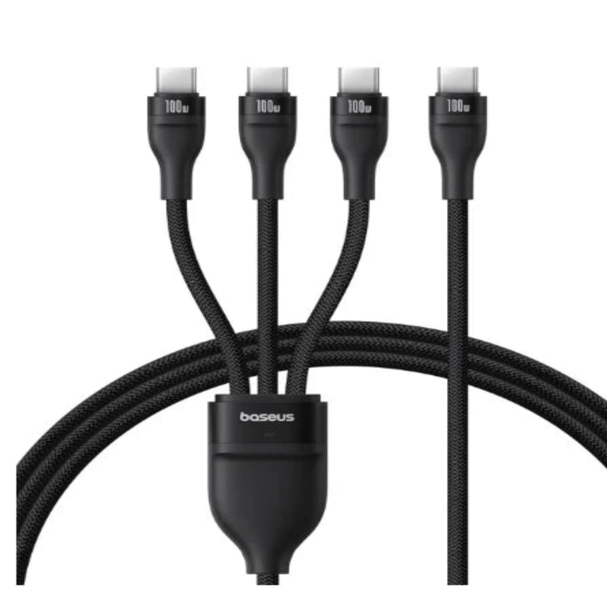 BASEUS Flash Series 3 One-for-Three Fast Charging Cable Type-C to C+C+L – 100W, 1.5M (Cluster Black)