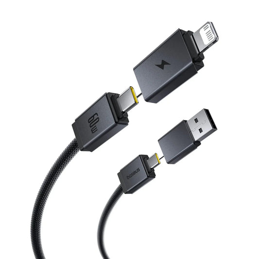 BASEUS Versatile Two-for-Two Fast Charging Cable U + C to C + L – 60W (1M / 2M) Cosmic Black - dynsol
