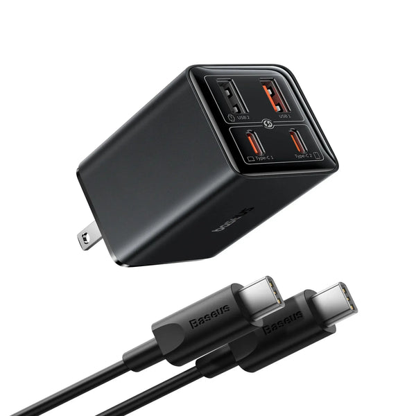 Baseus GaN6 Pro Fast Charger 2C+2U 65W (Flat Plug, 100W C‑to‑C Cable Included, 1m) | Best Price in Pakistan | dynsol.pk - dynsol